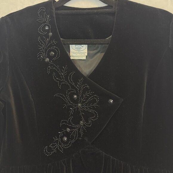VTG Laura Ashley Dress 80s 90s Black Velvet Beaded Long Sleeve Midi 8 - Picture 3 of 13